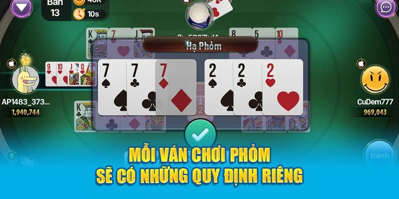 Quy định để người chơi bắt đầu 1 ván phỏm tá lả